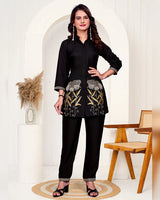 Black Imported Co-ord Set Shirt & Pant with Hand & Embroidered Work