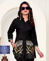 Black Imported Co-ord Set Shirt & Pant with Hand & Embroidered Work