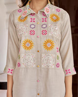 Cream Imported Co-ord Set Shirt & Pant with Hand-Embroidered Work