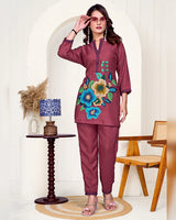 Maroon Imported Co-ord Set Shirt & Pant with Hand Bits Work
