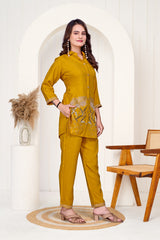 Yellow Imported Co-ord Set Shirt & Pant with Hand & Embroidered Work