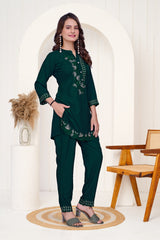 Green Imported Cottan Co-ord Set Shirt & Pant with Work
