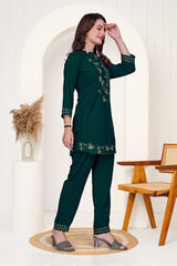 Green Imported Cottan Co-ord Set Shirt & Pant with Work
