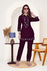 Maroon Imported Cottan Flex Co-ord Set Shirt & Pant with Work