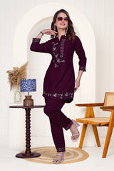 Maroon Imported Cottan Flex Co-ord Set Shirt & Pant with Work