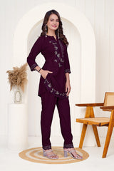 Maroon Imported Cottan Flex Co-ord Set Shirt & Pant with Work