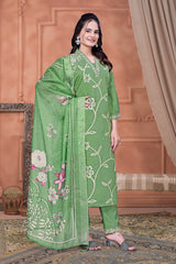 Green Floral Embroidery Salwar Suit Set With Matching Dupatta