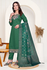 Designer Green Ethnic Suit Set with Intricate Neck Embroidery & Dupatta