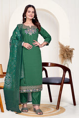 Designer Green Ethnic Suit Set with Intricate Neck Embroidery & Dupatta