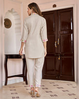 Cream Imported Co-ord Set Shirt & Pant with Hand-Embroidered Work