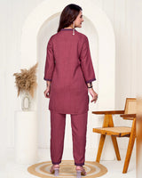 Maroon Imported Co-ord Set Shirt & Pant with Hand Bits Work