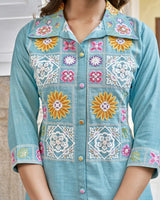 Sky Blue Imported Co-ord Set Shirt & Pant with Hand-Embroidered Work