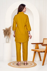 Yellow  Imported Co-ord Set Shirt & Pant with Hand & Embroidered Work