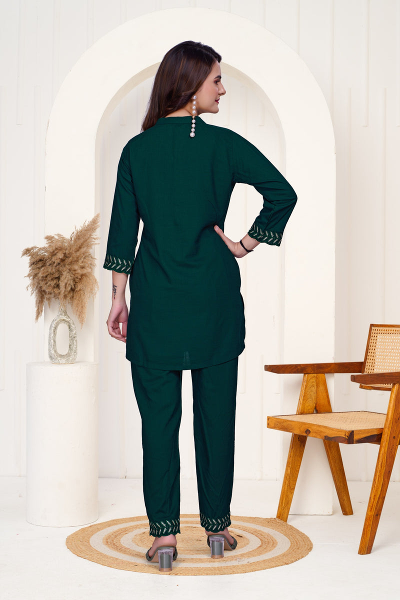 Green Imported Cottan Co-ord Set Shirt & Pant with Work