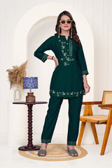 Green Imported Cottan Co-ord Set Shirt & Pant with Work