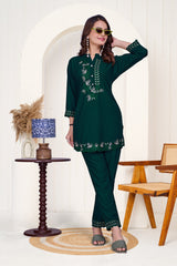 Green Imported Cottan Co-ord Set Shirt & Pant with Work