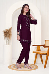 Maroon Imported Cottan Flex Co-ord Set Shirt & Pant with Work