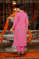 Pink Embroiderd Cotton Blend Salwar Kameez Dupatta Set