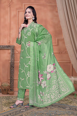 Green Floral Embroidery Salwar Suit Set With Matching Dupatta