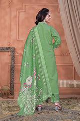 Green Floral Embroidery Salwar Suit Set With Matching Dupatta