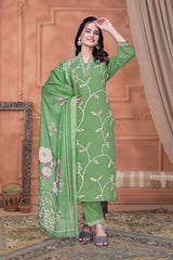 Green Floral Embroidery Salwar Suit Set With Matching Dupatta