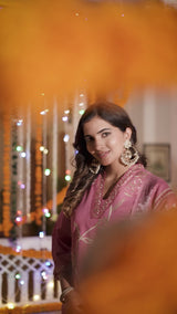 Pink Embroiderd Cotton Blend Salwar Kameez Dupatta Set